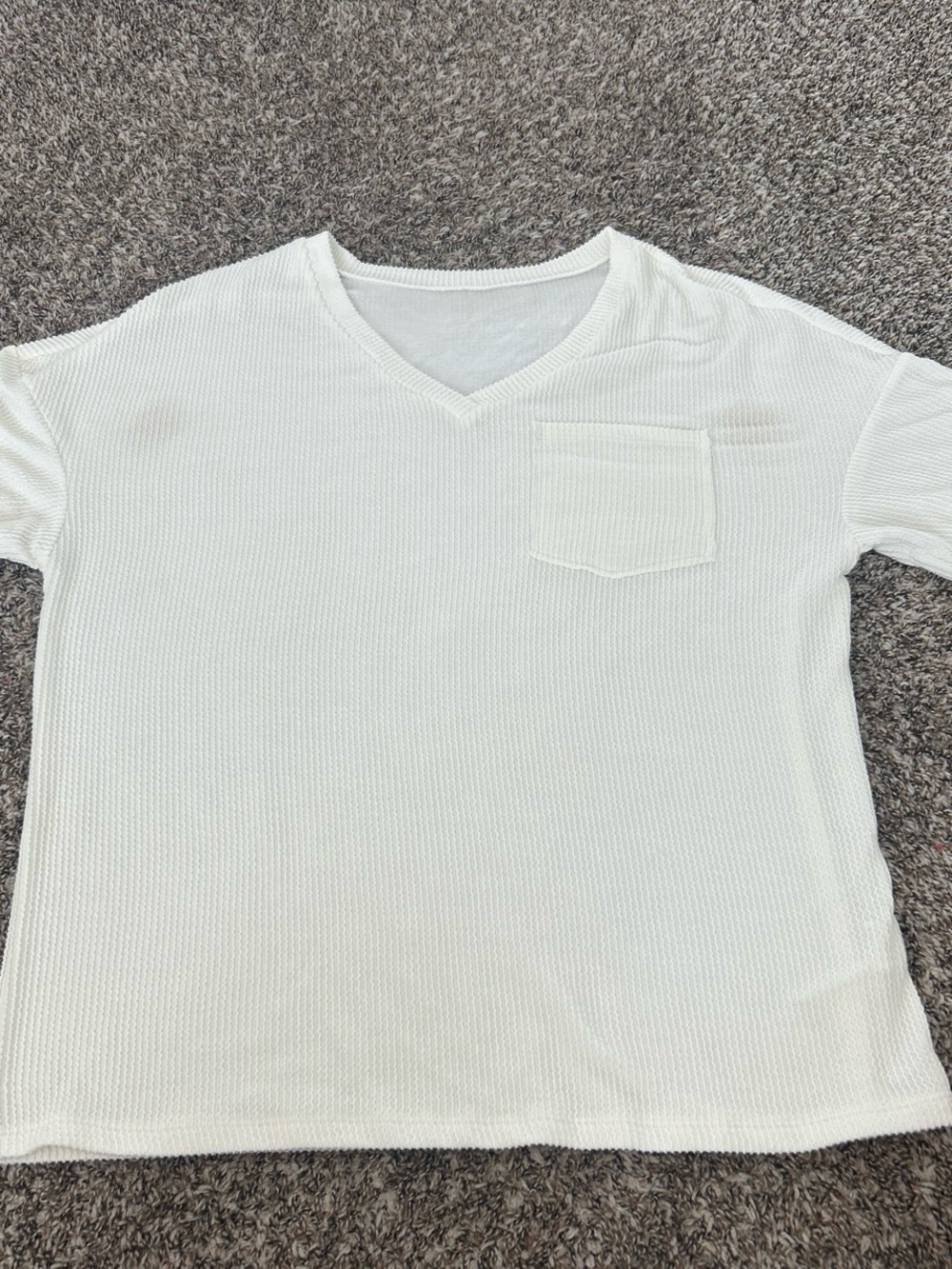 white ribbed Knit V-Neck Pocket Tee